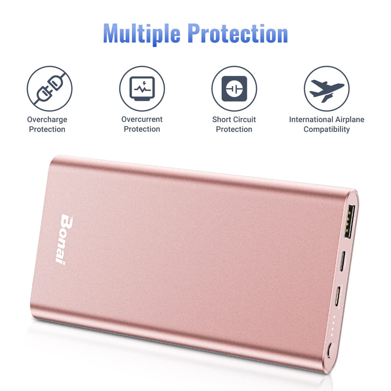 [Australia - AusPower] - BONAI Portable Charger, (Aluminum)(Powerful) 12000mAh Power Bank, USB C High-Speed 3.0A Input/Output External Battery Pack Compatible with iPhone 13/13 Pro Max/12/12 PM iPad Samsung Android-Blush Gold Blush Gold 