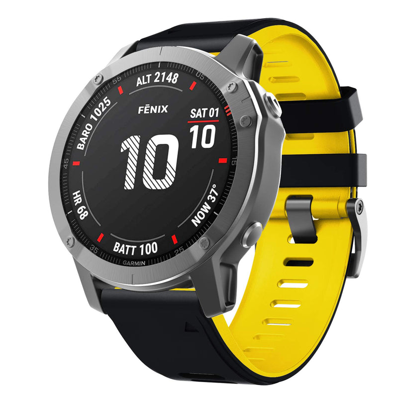 [Australia - AusPower] - NotoCity Compatible with Fenix 6x Watchbands Silicone Sport Watch Strap for Fenix 5X/5X Plus/Fenix 6X/Fenix 6X Pro/Fenix 3/Fenix 3 HR/Tactix/Descent MK1/D2 Delta PX/D2 Charlie Smartwatch. (Black-Yellow) Black-Yellow 