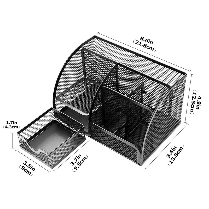 [Australia - AusPower] - Bonsaii Steel Mesh Desk Organizer, 6 Divided Compartments with 1 Slide Drawer, Black (W6348) 