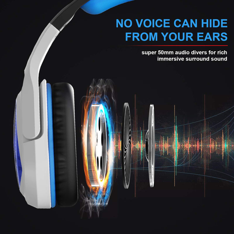 [Australia - AusPower] - Anivia Gaming Headset 7.1 Surround Sound Headphone with USB Port Over-The-Ear Noise Cancelling, Volume Control, LED Lights Wired Headset with Mic for PC, Mac, Laptop, Computer (White) White Blue (USB) 