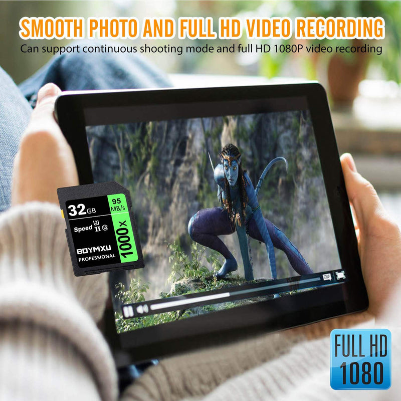 [Australia - AusPower] - 32GB Memory Card U3, BOYMXU Professional 1000 x Class 10 Card U3 Memory Card Compatible Computer Cameras and Camcorders, Camera Memory Card Up to 95MB/s, Green/Black 32GB GREEN 