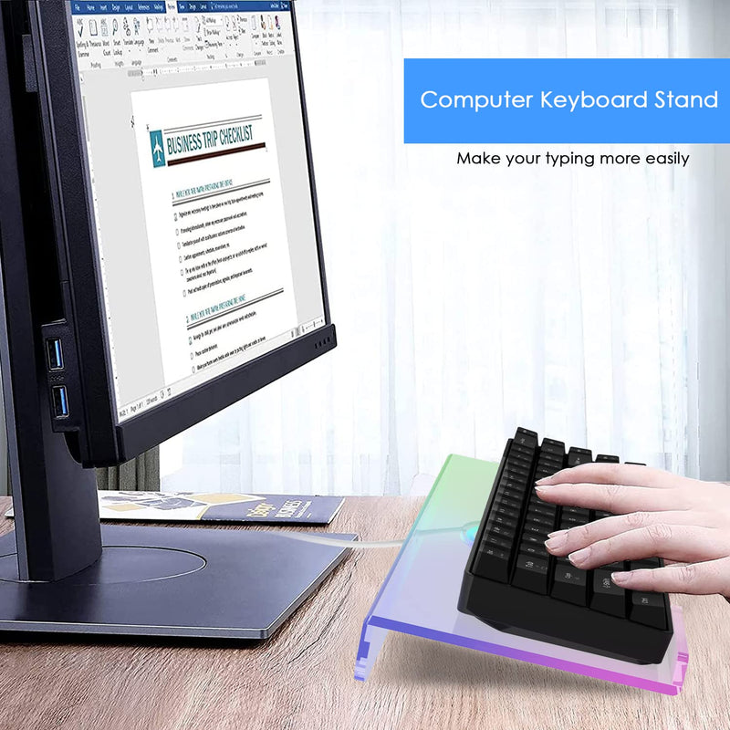 [Australia - AusPower] - Clear 366 Kinds RGB Acrylic Tilted Computer Keyboard Holder,PC Keyboard Stand Tray Holder for Easy Ergonomic Typing and Working at Home and Office Upgraded Version RGB Chocolate stand 