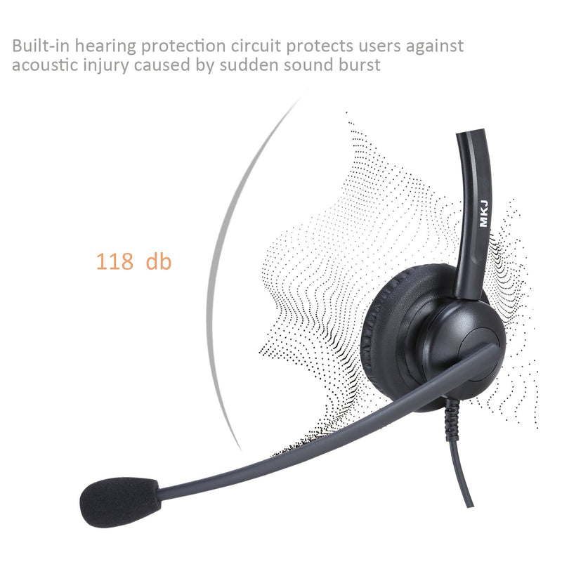 [Australia - AusPower] - Yealink Compatible Telephone Headset Office Phone Headset with Noise Cancelling Microphone for Panasonic KX-T7225 KX-HDV130 Sangoma Snom 320 821 Grandstream 2160 2170 etc middle duo rj9 headset for Panasonic Yealink etc 