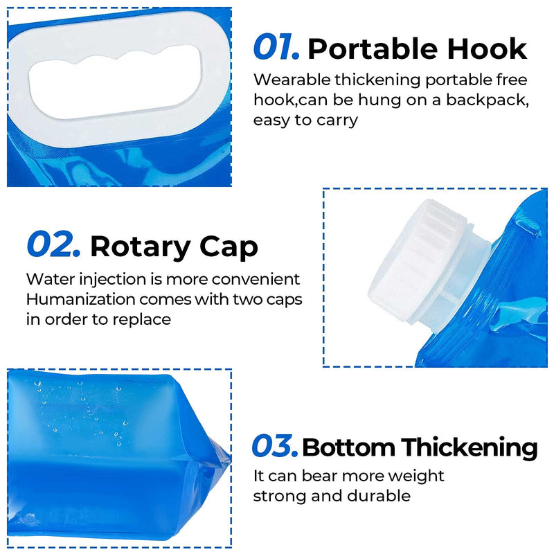 [Australia - AusPower] - Hakkin Collapsible Water Tank Container 4 Pack 1.3 Gallon/5L, No-Leak Freezable Portable BPA Free Food Grade Plastic Storage Jug for Camping, Hiking, Travel, Emergency Survival Kit Bonus 2 Pcs Caps 4 Pack 5L 