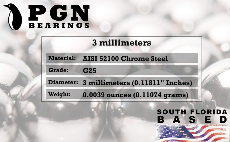 [Australia - AusPower] - PGN Bearings(100 Pieces) - 3mm (0.118inch) Precision Chrome Steel Bearing Balls G25 (Non Magnetic) 