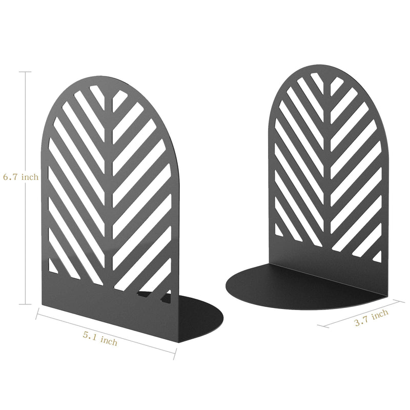 [Australia - AusPower] - QiMing Leaf Bookends for Heavy Books,1 Pair Metal Book Holders for Office Shelves Adults & Kids Gift(Black) Black 