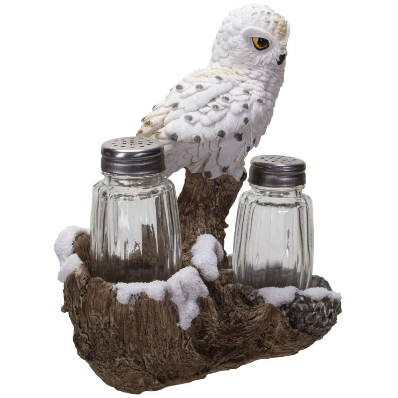 [Australia - AusPower] - Pacific Giftware Snowy Owl Perching On Tree Branch Spiritual Realistic Decorative Glass Salt and Pepper Shakers Set with Resin Holder 