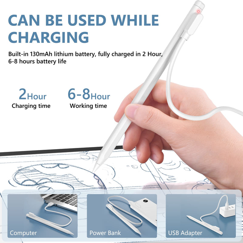 [Australia - AusPower] - Stylus Pen for iPad with Palm Rejection,Active Pencil Compatible with Apple iPad 6/7/8/9th iPad Pro 3/4/5th iPad Mini 5/6th iPad Air 3/4/5th Magnetic Charger Touch Screen Stylist Writing Drawing Pens Magnetic Charging Active Pencil 