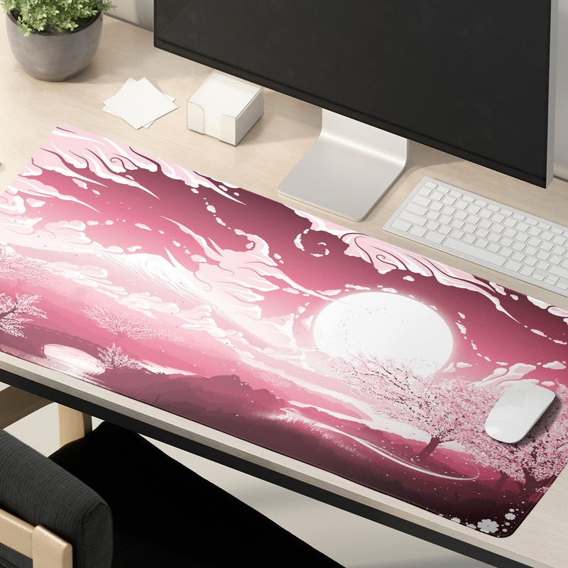 [Australia - AusPower] - Japanese Mount Fuji Pink Cherry Blossom Gaming Mouse Pad Long Extended XL Mousepad Desk Pad Large Rubber Mice Pads Stitched Edges 31.5'' X 11.8'' 4.7 pink Sakura 