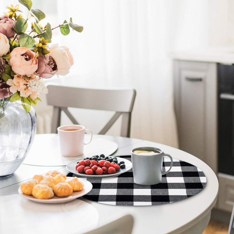 [Australia - AusPower] - Senneny Round Placemats Set of 6 - Black and White Buffalo Plaid Placemats - Reversible Cotton and Burlap Placemats for Round Tables - Farmhouse Placemats for Dining Table Black and White Plaid 