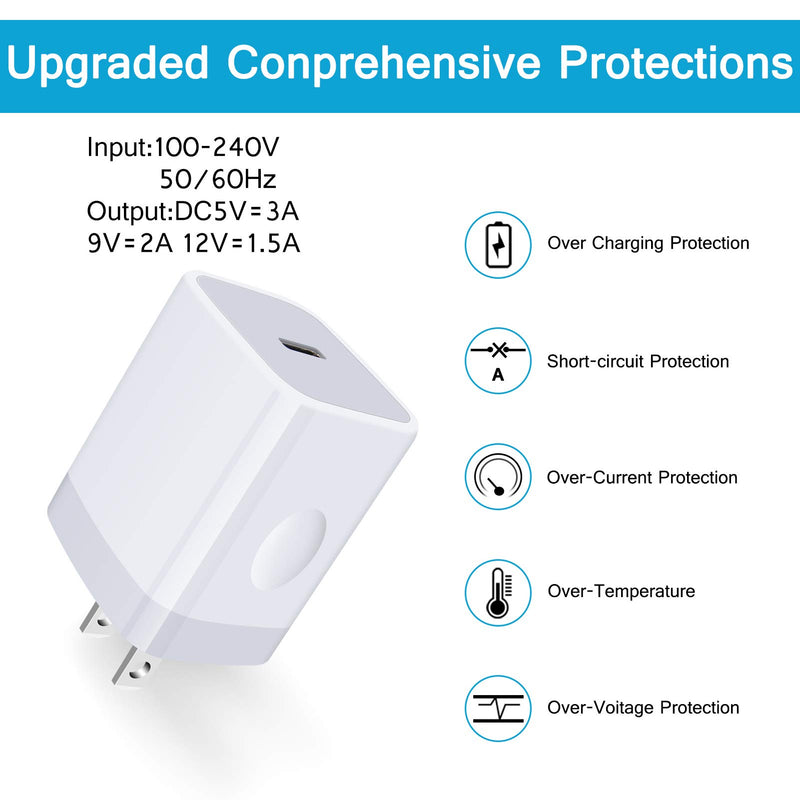 [Australia - AusPower] - Fast USB C Wall Charger for Moto G Fast/Power/Play/Stylus 2021, Samsung Galaxy S22 S21 Ultra 5g/S20/S10/Note 20,M51 A11 A21 A51 A71,iPad Air 4th gen,Pixel,20W PD Power Adapter + 60W USB C to C Cable 2 pack White+Cable 
