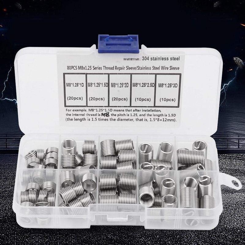 [Australia - AusPower] - 80Pcs M8x1.25 Threaded Inserts Stainless Steel Spiral Helical Thread Insertion Kit 