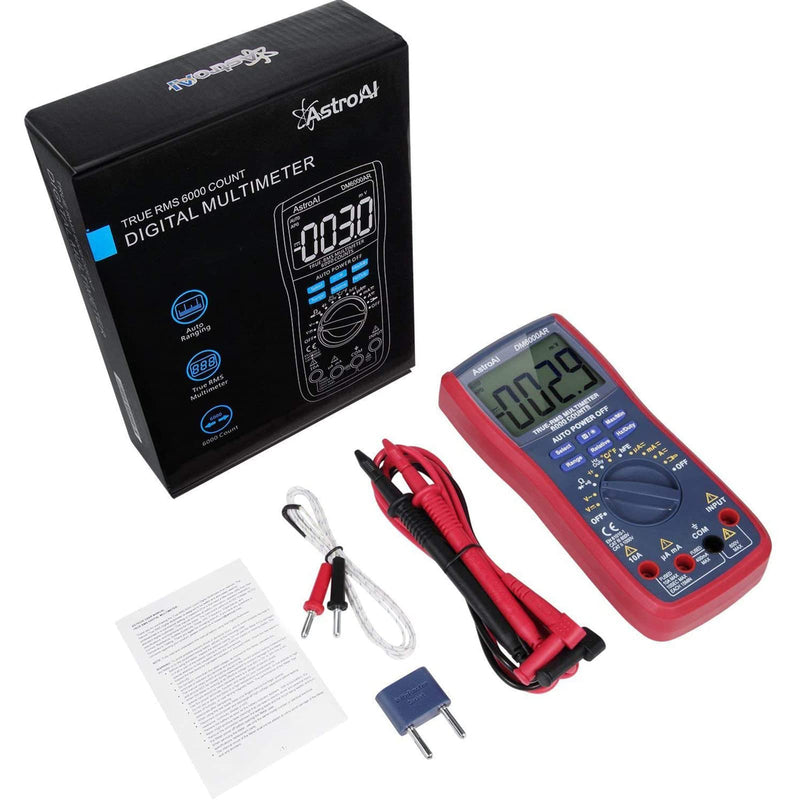 [Australia - AusPower] - AstroAI Digital Multimeter TRMS 6000 Counts Volt Meter Ohmmeter Auto-Ranging Tester; Accurately Measures Voltage Current Resistance Diodes Continuity Duty-Cycle Capacitance Temperature for Automotive 