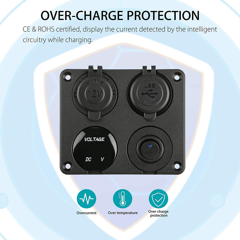 [Australia - AusPower] - Linkstyle 4 in 1 Charger Socket Panel, 12V 4.2A Dual USB Charger Socket Power Outlet & LED Voltmeter & Cigarette Lighter Socket & LED Lighted ON Off Rocker Toggle Switch for Car Marine Boat RV Truck 