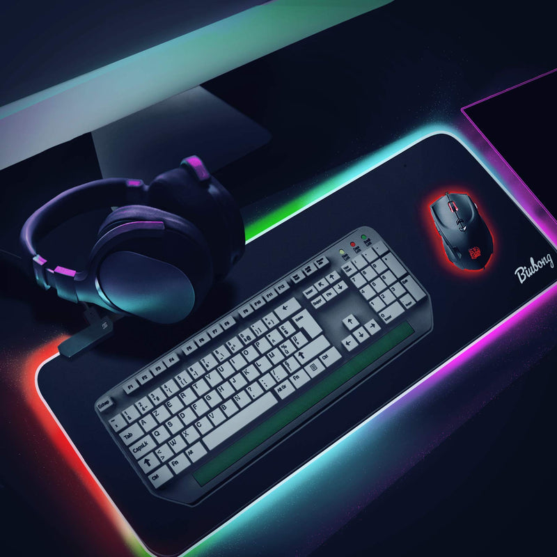 [Australia - AusPower] - RGB Gaming Mouse Pad, Large Expanded Soft LED Mouse Pad with 14 Light Modes, Anti-Slip Rubber Base for Computer Keyboard Mat, 31.5"x11.8"x0.16" (XL) 