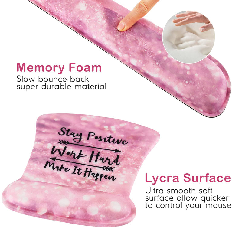 [Australia - AusPower] - Ergonomic Mouse Pad with Wrist Support Gel, DINKY Upgraded Keyboard Wrist Rest Pad Set, Lovely Coaster with Non-Slip PU Base Mouse Pads for Working, Gaming and Family (Pink Letters) Pink Letters 