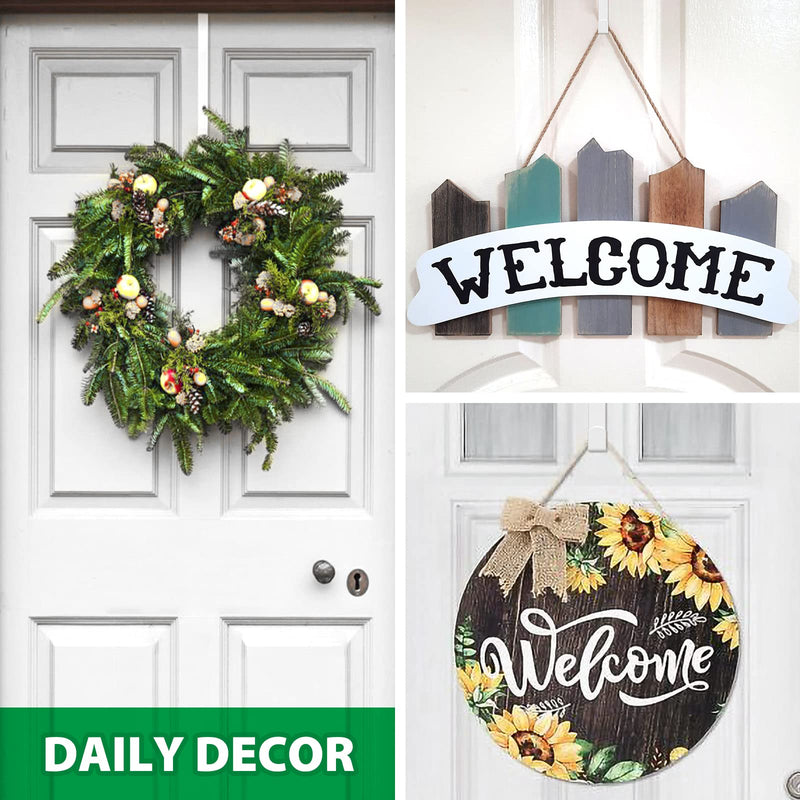 [Australia - AusPower] - Booda Brand Over The Door Hooks 14-'', 4 Pack Upgraded Widen Hanger Hook Fits 1-3/4-'' & 1-3/8-''Door Widths, Z-Shaped Wreath Sturdy for Hanging Wreaths, Hats, Clothes (White) White 