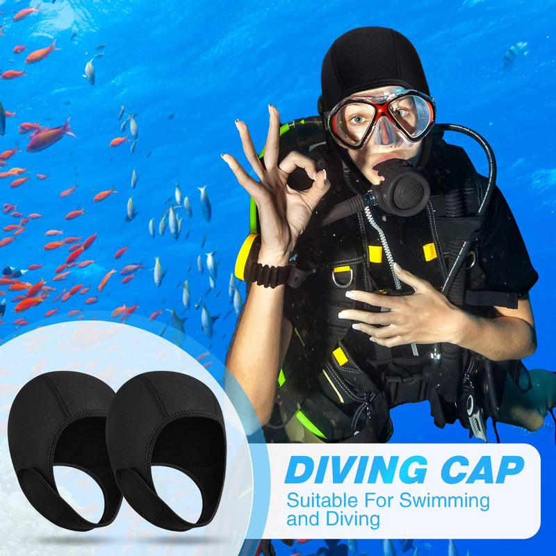 [Australia - AusPower] - Jecery 2 Pcs Neoprene Diving Hood Thermal Wetsuit Hood Cap Swim Caps with Chin Straps Snorkeling Neoprene Surf Beanie 2.5 mm Diving Cap Headgear for Men Women Sailing Water Sports 