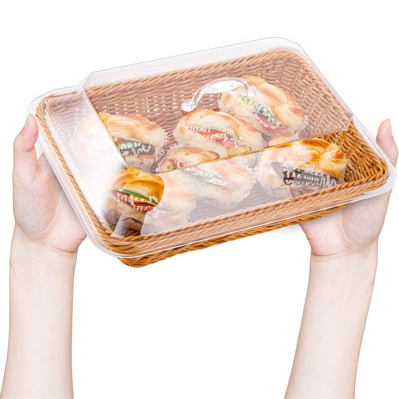 [Australia - AusPower] - DEAYOU Wicker Bread Basket, Imitation Rattan Bread Basket with Lid, Woven Tabletop Food Serving Basket, Poly-Wicker Long Fruit Basket for Vegetable, Restaurant, Display, Kitchen, Party, Rectangle 