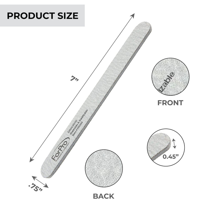 [Australia - AusPower] - ForPro Professional Collection ForPro Zebra Foam Board, 80/80 Grit, Double-Sided Manicure Nail File, 7 inches L x .75 inches W, Black, 50 Count 