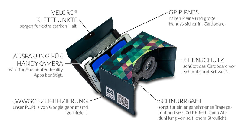 [Australia - AusPower] - Google Cardboard POP! Cardboard + Free Head Strap and Cushion. for Android and iPhone up to 6 inches. Including Lenses. 3D Glasses VR Glasses Virtual Reality Viewer VR Goggles. 