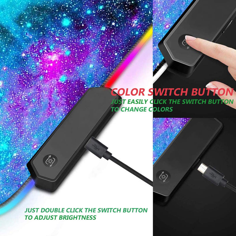 [Australia - AusPower] - RGB Gaming Mouse Pad with Coffee Coaster, XXL Large Glowing LED Mousepad, Anti-Slip Rubber Base, Computer Keyboard Desk Mouse Mat 31.5 X 11.8 Inch - Blue Galaxy Nebula Universe Space 