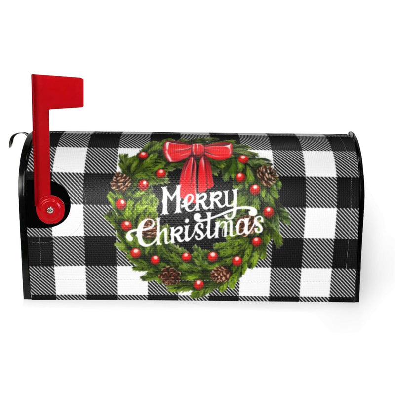 [Australia - AusPower] - Merry Christmas Mailbox Covers Magnetic Christmas Outdoor Decorations Welcome Mailbox Wraps Buffalo Plaid Holly Wreath Post Letter Box Cover Garden Decor Standard Size 18" X 21" 