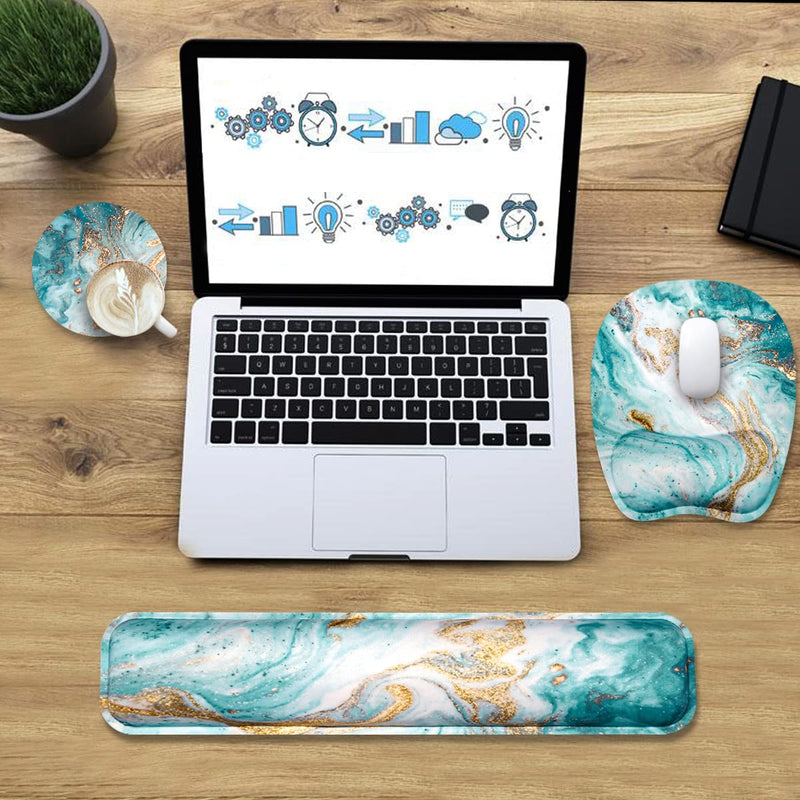[Australia - AusPower] - Keyboard Wrist Rest Mouse Pad Wrist Support for Computer/Laptop Memory Foam Keyboard Pad Ergonomic Hand Rest Wrist Cushion for Home Office Gaming - Green Marble 