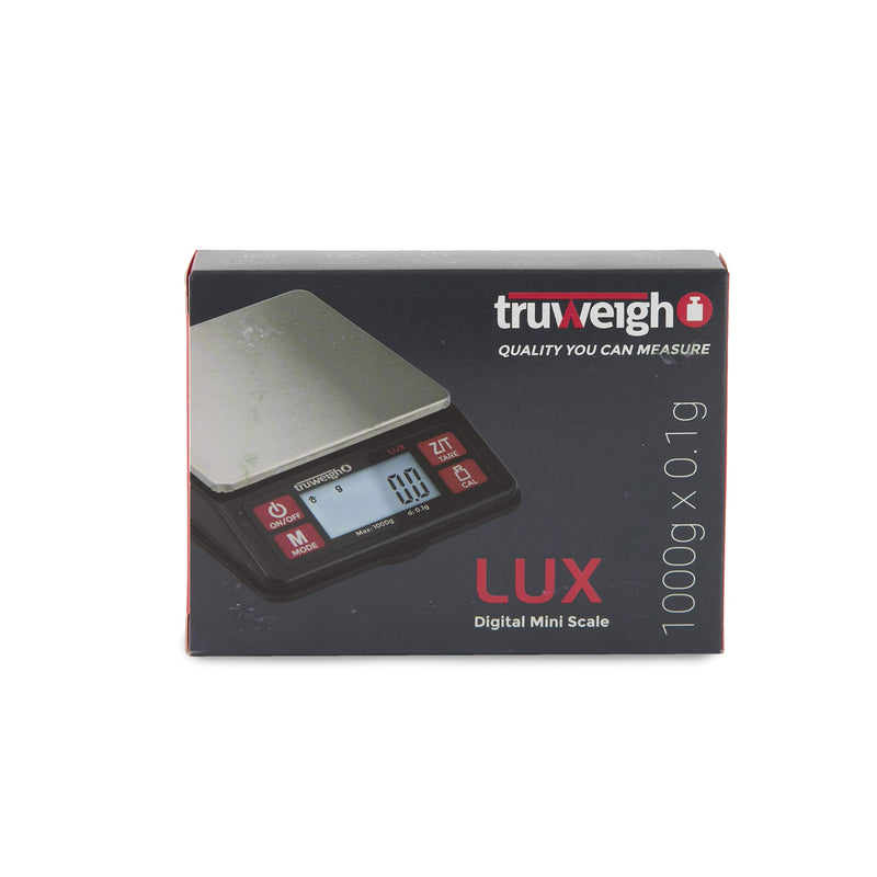 [Australia - AusPower] - Truweigh LUX Digital Mini Scale (1000g x 0.1g, Black/Red) - Digital Kitchen Scale - Digital Travel Scale - Portable Food Scale - Meal Prep Weight Scale - Digital Gram Scale - Coffee Scale 1000g x 0.1g 