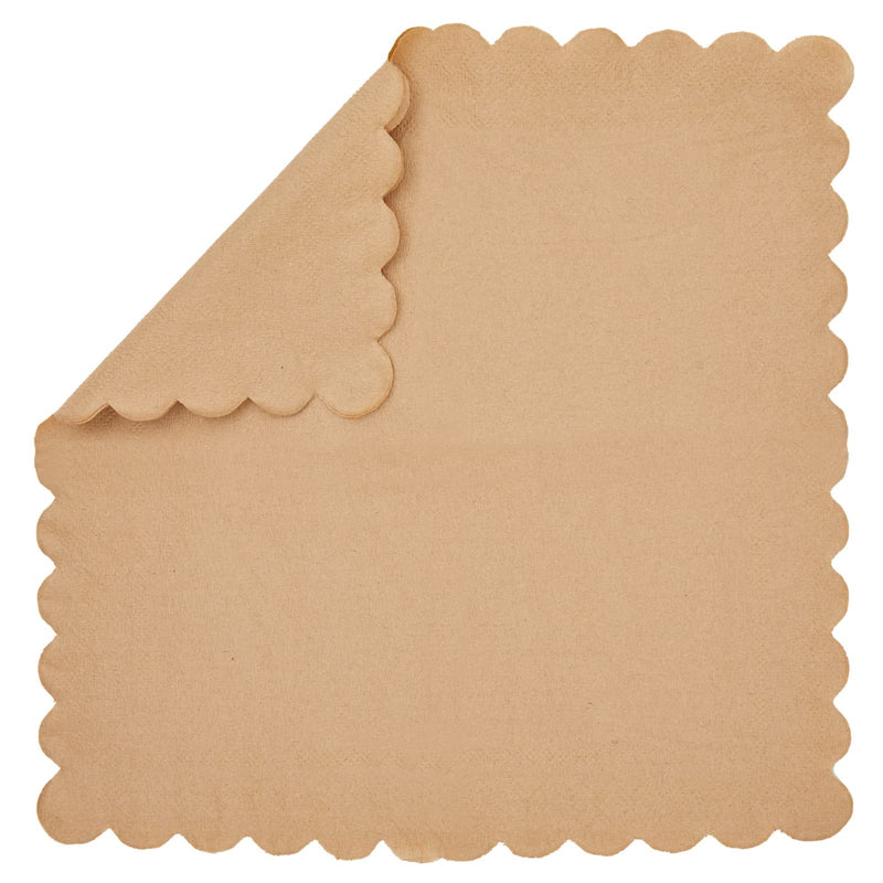 [Australia - AusPower] - Paper Cocktail Napkins, Scalloped Edge for Party (5x5 In, Kraft Brown, 100 Pack) 