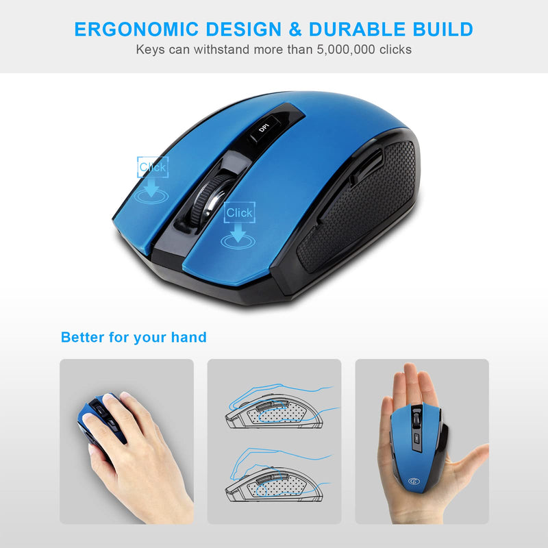[Australia - AusPower] - Wireless Mouse, E-YOOSO Computer Mouse 5 Adjustable DPI 6 Buttons Cordless Mouse Wireless Optical Mice with USB Nano Receiver, 2.4G Portable USB Mouse for Laptop/Windows/Office PC/Mac(Blue) 