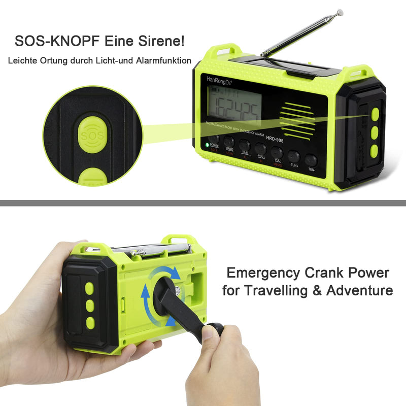 [Australia - AusPower] - 10000mAh NOAA Emergency Crank Weather Radio, Hand Crank, Battery Operated, USB Charger, SOS Alarm, AM/FM/Shortwave, LED Flashlight and Reading Lamp for Home and Outdoor Emergency（gg） Grass green 