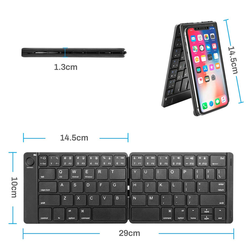 [Australia - AusPower] - Foldable Keyboard, Number-one Folding Bluetooth Keyboard Ultra Slim Portable Rechargeable Wireless Keyboard Compatible with iOS, Android and Windows Tablets Smartphones Devices - Black 