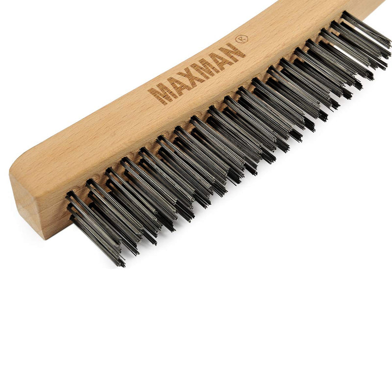 [Australia - AusPower] - Wire Brush,Heavy Duty Carbon Steel Wire Scratch Brush for Cleaning Rust with 14" Long Curved Beechwood Handle,Large 