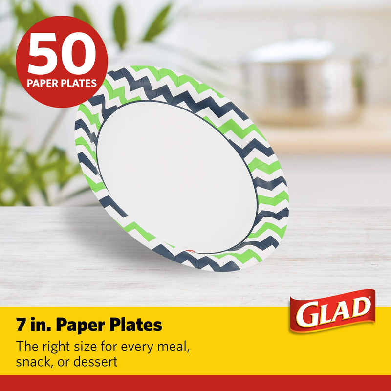 [Australia - AusPower] - Glad Disposable Paper Plates 7" | Chevron Design Glad Paper Plates | Soak Proof Microwavable Disposable Plates | Cut Resistant Everyday Plates for All Occasions, 7 Inch Paper Plates (50 Count) 7" Plates - 50 Count 