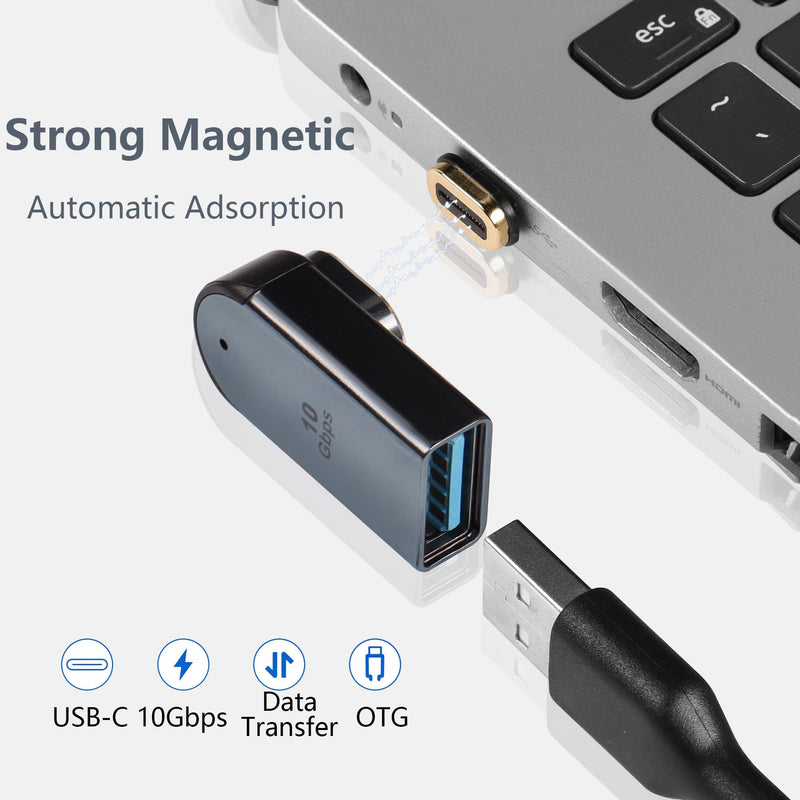 [Australia - AusPower] - GELRHONR Magnetic USB C to USB Adapter 24Pin,90Degree USB C to USB A Adapter,5V3A Quick Charge,10Gbps Data Transfer OTG 1080P/60 Hz Video Output,for USB-C Mobile Phone,Laptops&Tablets(Middle) Black-Middle 