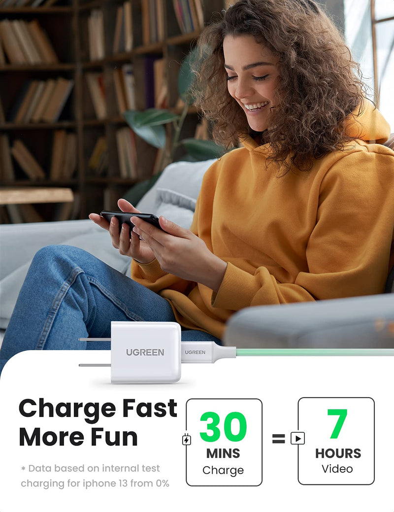 [Australia - AusPower] - UGREEN 20W USB C Fast Charger - 2 Pack PD 3.0 Wall Charger USB-C Power Adapter Foldable Plug Compatbile for iPhone 13/13 Mini/13 Pro/13 Pro Max/12/11/XR, Galaxy, Pixel 4/3, iPad Mini/Pro, Airpods Pro 
