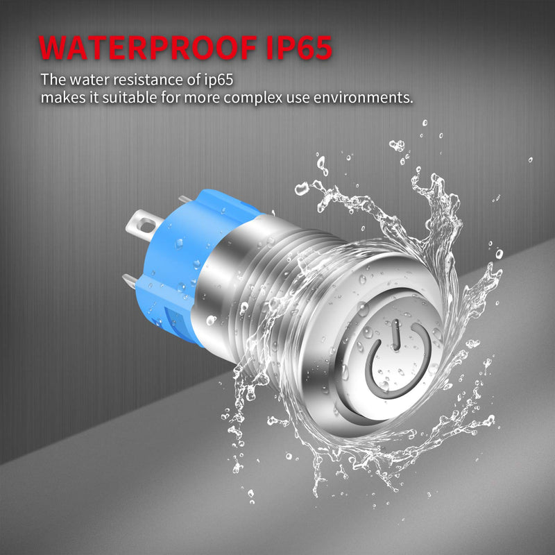 [Australia - AusPower] - DaierTek 6Pcs Mini Round Waterproof Push Button Switch 12mm ON Off Latching 1NO Pushbutton Self-Locking with Blue LED 12V 