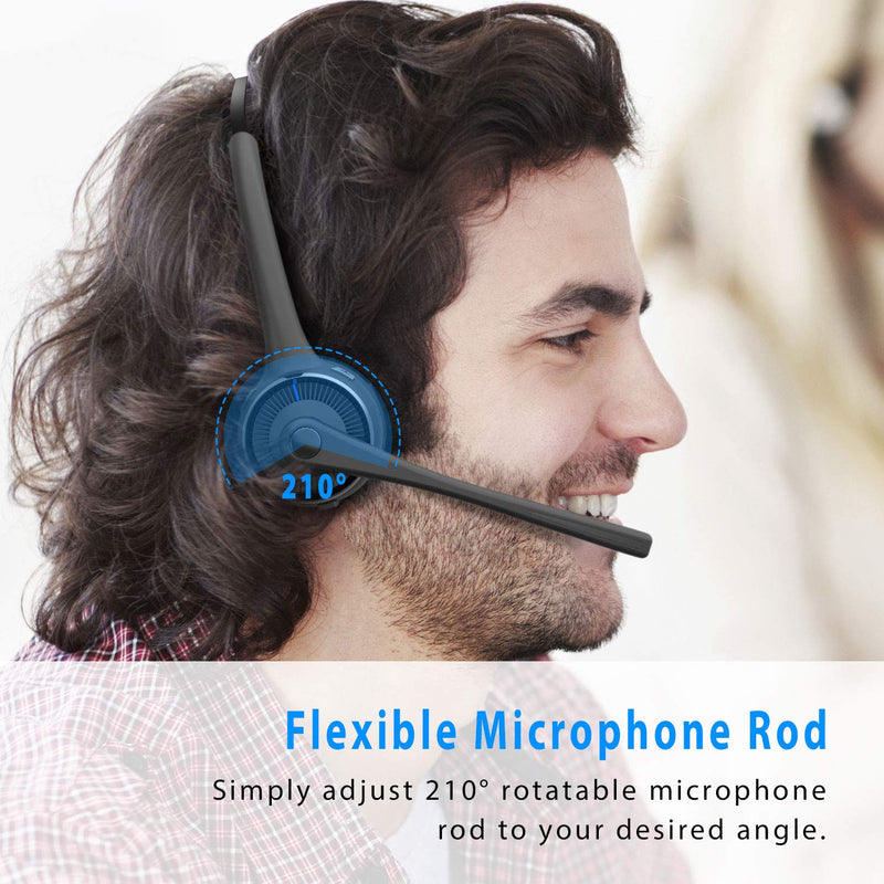 [Australia - AusPower] - Bluetooth Headset, Marnana Trucker Wireless Headset with Microphone & Charging Base, V5.0 Noise Cancelling Mic On Ear Hands-Free Headphone for iPhone Samsung Cell Phone Call Center Home Office Skype Black 