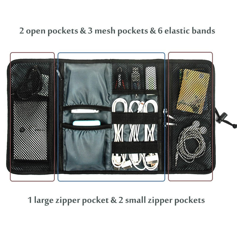 [Australia - AusPower] - ProCase Electronic Organizer Cord Pouch, Travel Cable Charger Phone Accessories Bag Organizer Roll up Tech Carrying Case for USB Cables SD Memory Cards Earphone Flash Hard Drive –Black Black 