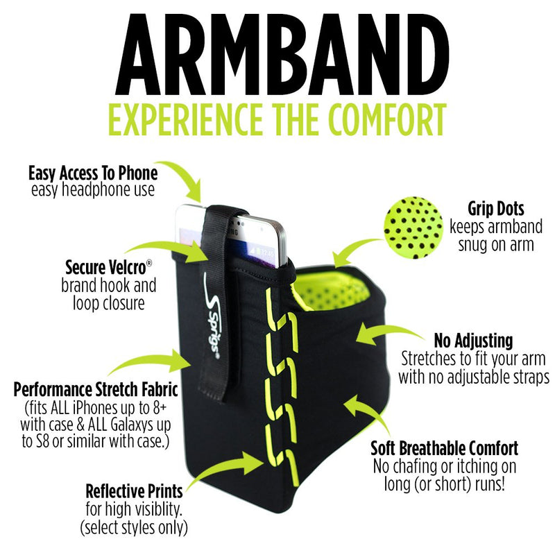[Australia - AusPower] - Sprigs Phone Armband Sleeve for iPhone x/8/7/6 Plus, Galaxy S7/S6, Google Pixel XL. The Lightest & Most Comfortable Running Armband, Stretches to Fit All Phones with Case for Women & Men Small Black Reflective 