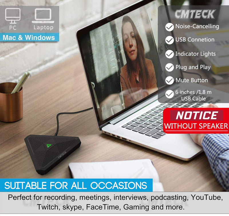 [Australia - AusPower] - USB Conference Microphone, CM001 Desktop Computer Mic, Mute Button with LED Indicator, Omnidirectional Condenser Boundary Mic for Recording, Streaming, Gaming, Skype (Windows/macOS)-Without Speaker CM-001 