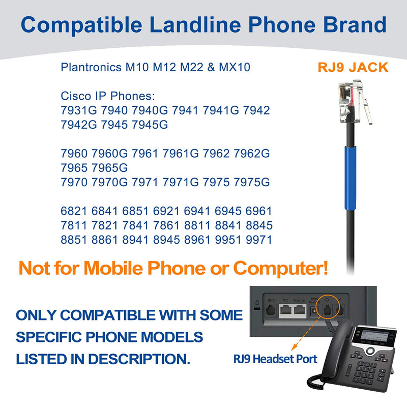 [Australia - AusPower] - Wantek Phone Headset with Microphone Noise Cancelling, RJ9 Telephone Headsets Compatible with Cisco Office Phones 7940 7942 7945 7960 7962 7965 7811 7821 8811 8841 8845 8851 Plantronics M12 M22 Black 
