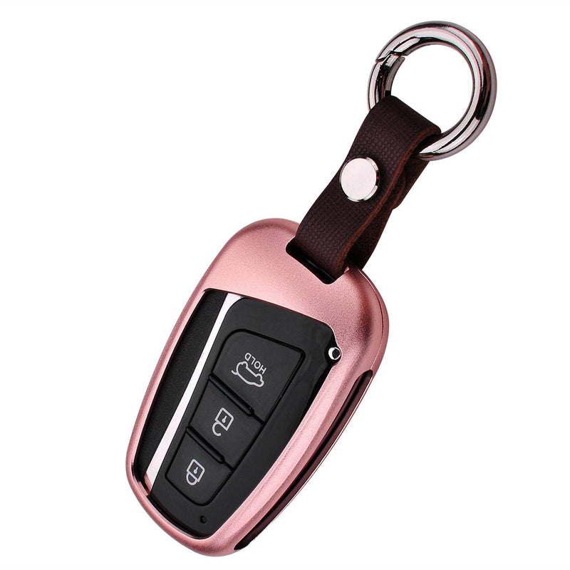 [Australia - AusPower] - MissBlue Car Key Fob Cover for Hyundai Grand Santa Fe ix45 Genesis Equus Remote Key Engine Start Stop, Mirror Back Design Car Key Case Cover, Aircraft Aluminum + Genuine Leather Keychain - Silver 