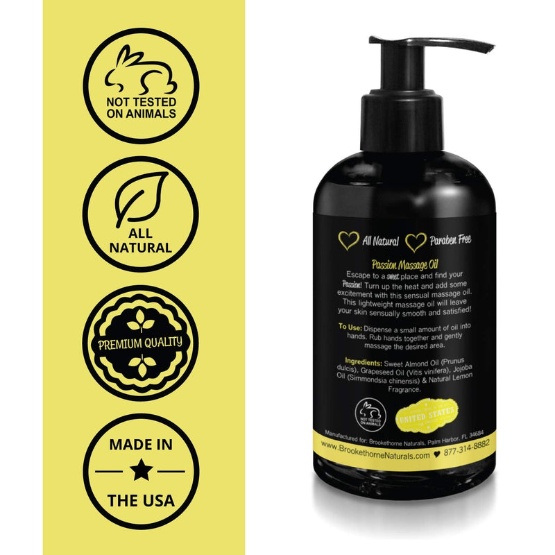 [Australia - AusPower] - Passion Sensual Massage Oil for Couples – All Natural, Lemon Crème Scent with Almond Oil & Jojoba Oil. Natural Body Oil for Dry Skin. Massaging Oil for Romance & Relaxation – 8oz 