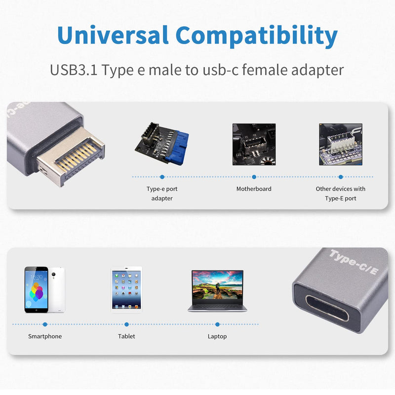 [Australia - AusPower] - Duttek USB C Front Panel Adapter, 10Gbps Type E to USB C Adapter Converter, High Speed 3.1 USB Type-E Male to USB3.1 Type-C Female Motherboard Internal Adapter for Computer. 