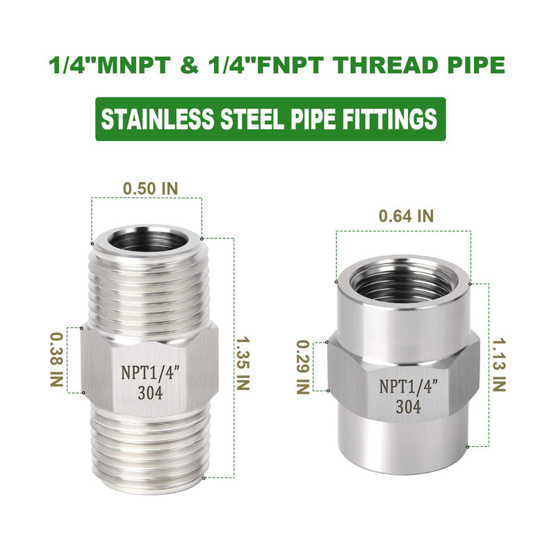 [Australia - AusPower] - TAISHER 304 Stainless Steel Pipe Fitting, Hex Nipple, Coupling,1/4 x 1/4 NPT Male Thread Pipe, 1/4 x 1/4 NPT Female Thread Pipe 1/4" NPT 