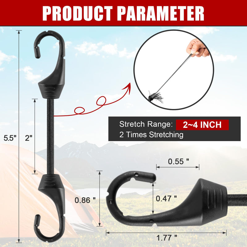 [Australia - AusPower] - 2 Inch Small Bungee Cord with Hooks,20 PCS Mini Bungee Cords Hooks with UV Resistant,5 MM Diameter Elastic Cords Bunjee Chords for Basic Securing 2 IN 