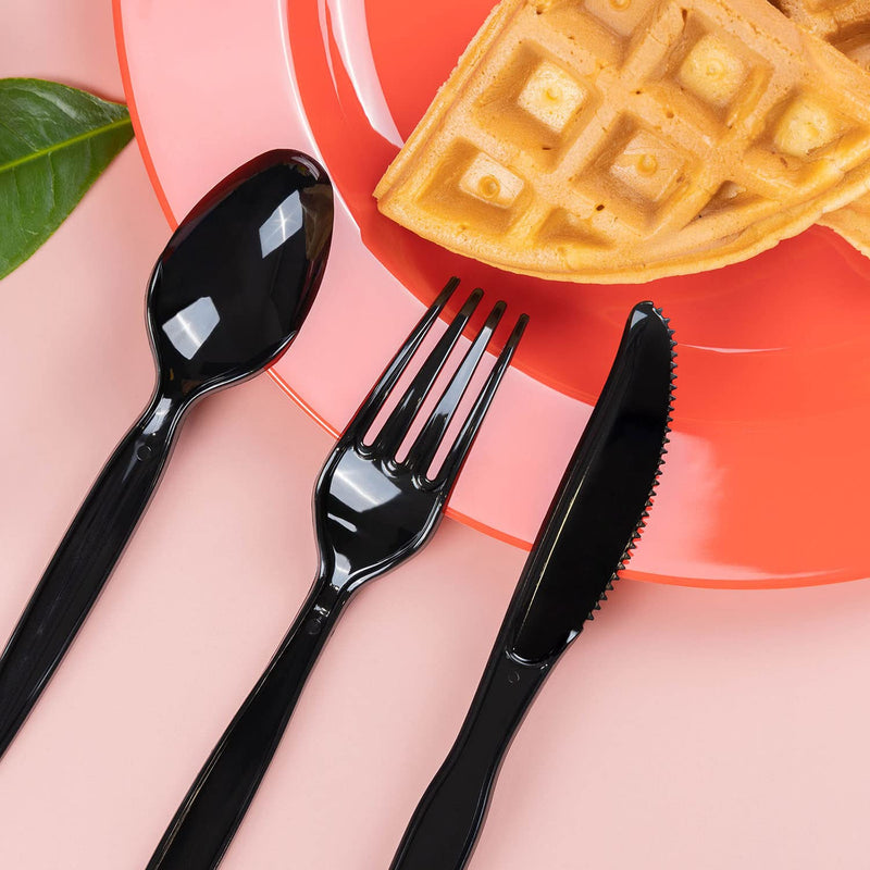 [Australia - AusPower] - Disposable Forks, Plastic Forks, Pack of 100, Black, Disposable Utensils for Party Supply 