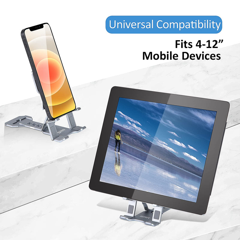 [Australia - AusPower] - Adjustable Cell Phone Stand, SRR Ultra Thin Fully Foldable Phone Holder for Desk, Aluminum Metal Alloy Portable Pocket Size, Compatible with iPhone, Samsung Galaxy, iPad, Tablets Up to 12” (Grey) Grey 
